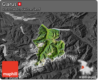 Satellite Map of Glarus, darken, desaturated