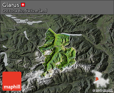 Satellite Map of Glarus, darken, semi-desaturated