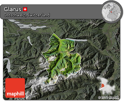 Satellite Map of Glarus, darken, semi-desaturated