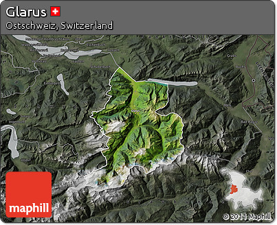Satellite Map of Glarus, darken, semi-desaturated
