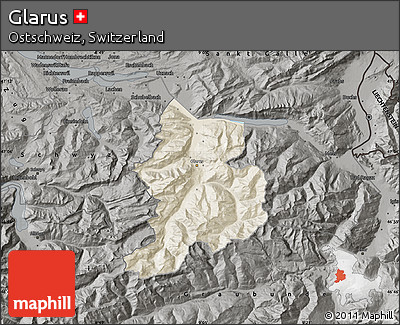 Shaded Relief Map of Glarus, darken, semi-desaturated