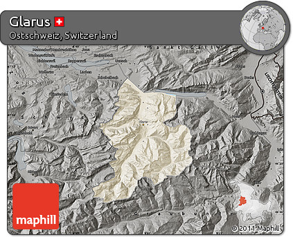 Shaded Relief Map of Glarus, darken, semi-desaturated