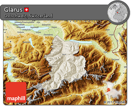 Shaded Relief Map of Glarus, physical outside
