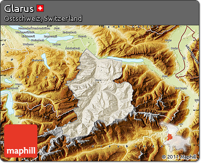 Shaded Relief Map of Glarus, physical outside