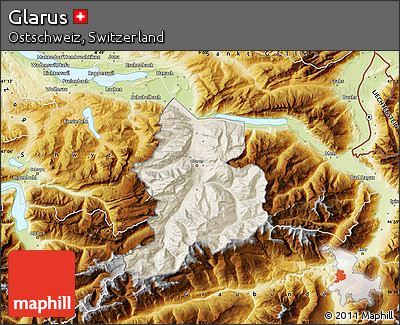 Shaded Relief Map of Glarus, physical outside