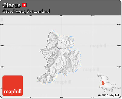 Silver Style Map of Glarus, single color outside