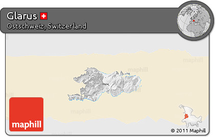 Classic Style Panoramic Map of Glarus, single color outside