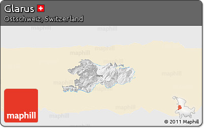 Classic Style Panoramic Map of Glarus, single color outside
