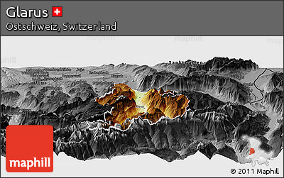 Physical Panoramic Map of Glarus, darken, desaturated