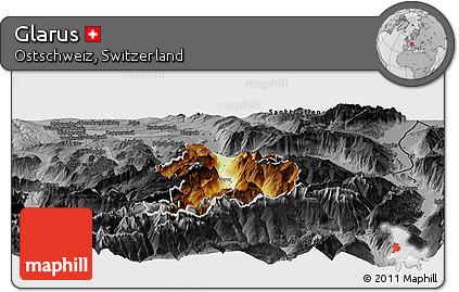 Physical Panoramic Map of Glarus, darken, desaturated
