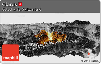 Physical Panoramic Map of Glarus, darken, desaturated