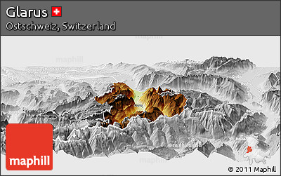Physical Panoramic Map of Glarus, lighten, desaturated