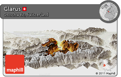 Physical Panoramic Map of Glarus, lighten, semi-desaturated