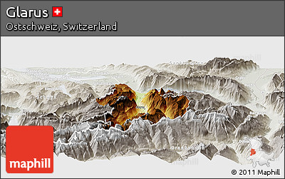 Physical Panoramic Map of Glarus, lighten, semi-desaturated