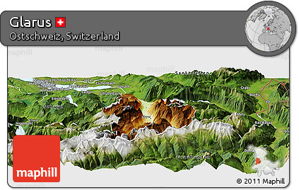 Physical Panoramic Map of Glarus, satellite outside