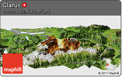 Physical Panoramic Map of Glarus, satellite outside
