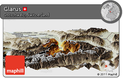 Physical Panoramic Map of Glarus, semi-desaturated