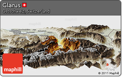 Physical Panoramic Map of Glarus, semi-desaturated