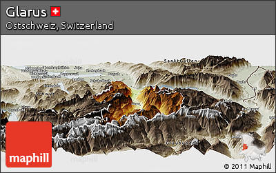 Physical Panoramic Map of Glarus, semi-desaturated