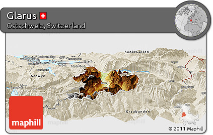 Physical Panoramic Map of Glarus, shaded relief outside