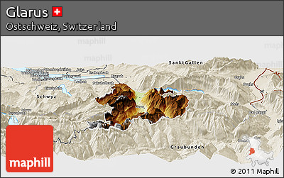Physical Panoramic Map of Glarus, shaded relief outside