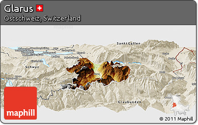 Physical Panoramic Map of Glarus, shaded relief outside