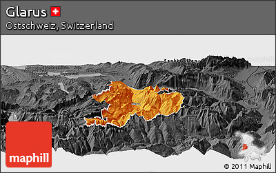 Political Panoramic Map of Glarus, darken, desaturated