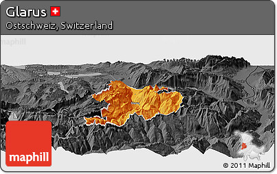 Political Panoramic Map of Glarus, darken, desaturated