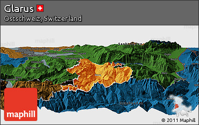 Political Panoramic Map of Glarus, darken
