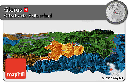 Political Panoramic Map of Glarus, darken