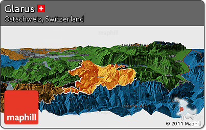 Political Panoramic Map of Glarus, darken