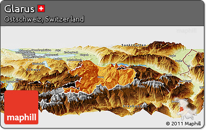 Political Panoramic Map of Glarus, physical outside