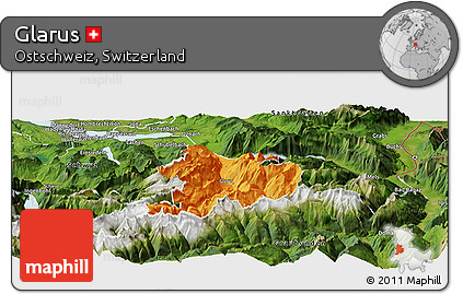 Political Panoramic Map of Glarus, satellite outside