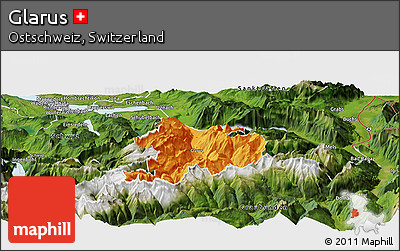 Political Panoramic Map of Glarus, satellite outside