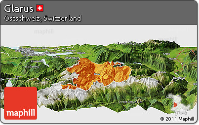 Political Panoramic Map of Glarus, satellite outside
