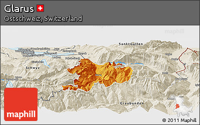 Political Panoramic Map of Glarus, shaded relief outside