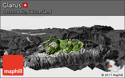 Satellite Panoramic Map of Glarus, darken, desaturated
