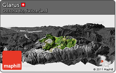 Satellite Panoramic Map of Glarus, darken, desaturated