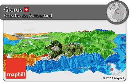 Satellite Panoramic Map of Glarus, political outside
