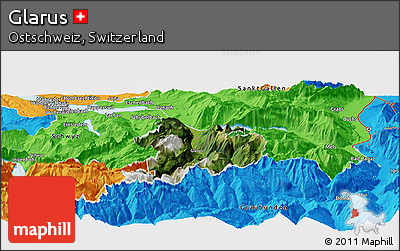 Satellite Panoramic Map of Glarus, political outside