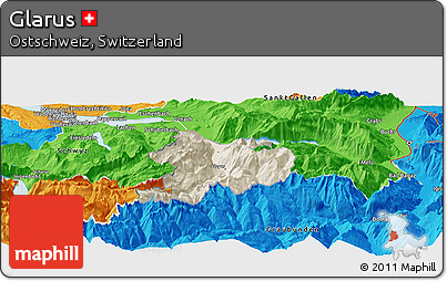 Shaded Relief Panoramic Map of Glarus, political outside