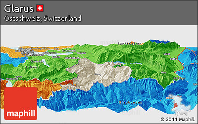 Shaded Relief Panoramic Map of Glarus, political outside