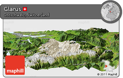 Shaded Relief Panoramic Map of Glarus, satellite outside