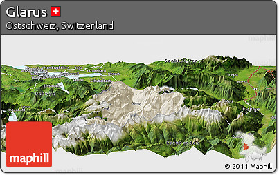 Shaded Relief Panoramic Map of Glarus, satellite outside