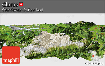 Shaded Relief Panoramic Map of Glarus, satellite outside