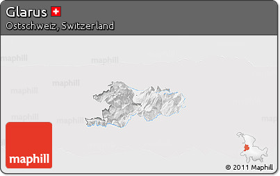 Silver Style Panoramic Map of Glarus, single color outside