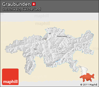 Classic Style 3D Map of Graubünden, single color outside