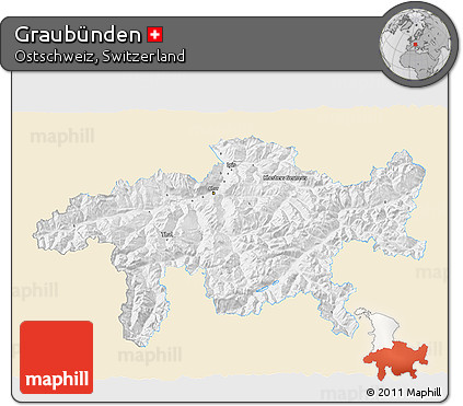 Classic Style 3D Map of Graubünden, single color outside