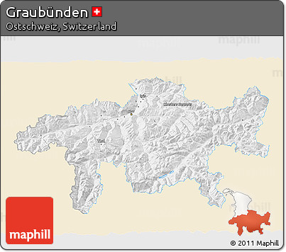 Classic Style 3D Map of Graubünden, single color outside