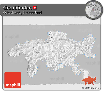 Gray 3D Map of Graubünden, single color outside